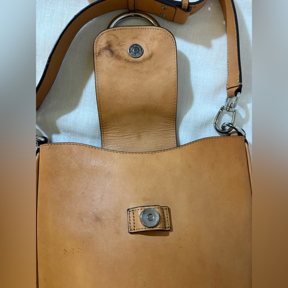 Banana Republic Italian Vachetta 100% Leather Bucket Bag Natural Tan Silver Ring - Picture 5 of 11